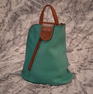 Vera Pelle Dark Teal and Brown Leather Mini Backpack